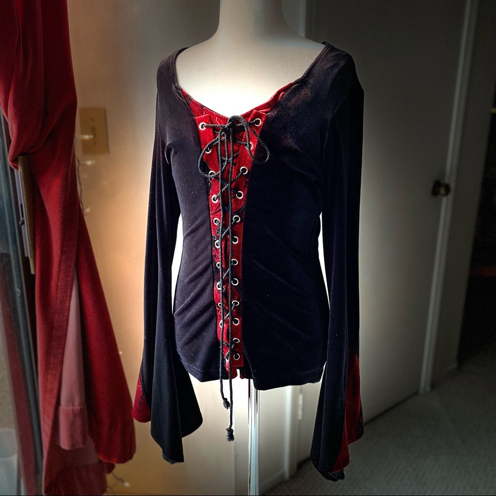 Gothic Victorian Lace-Up Velvet Blouse